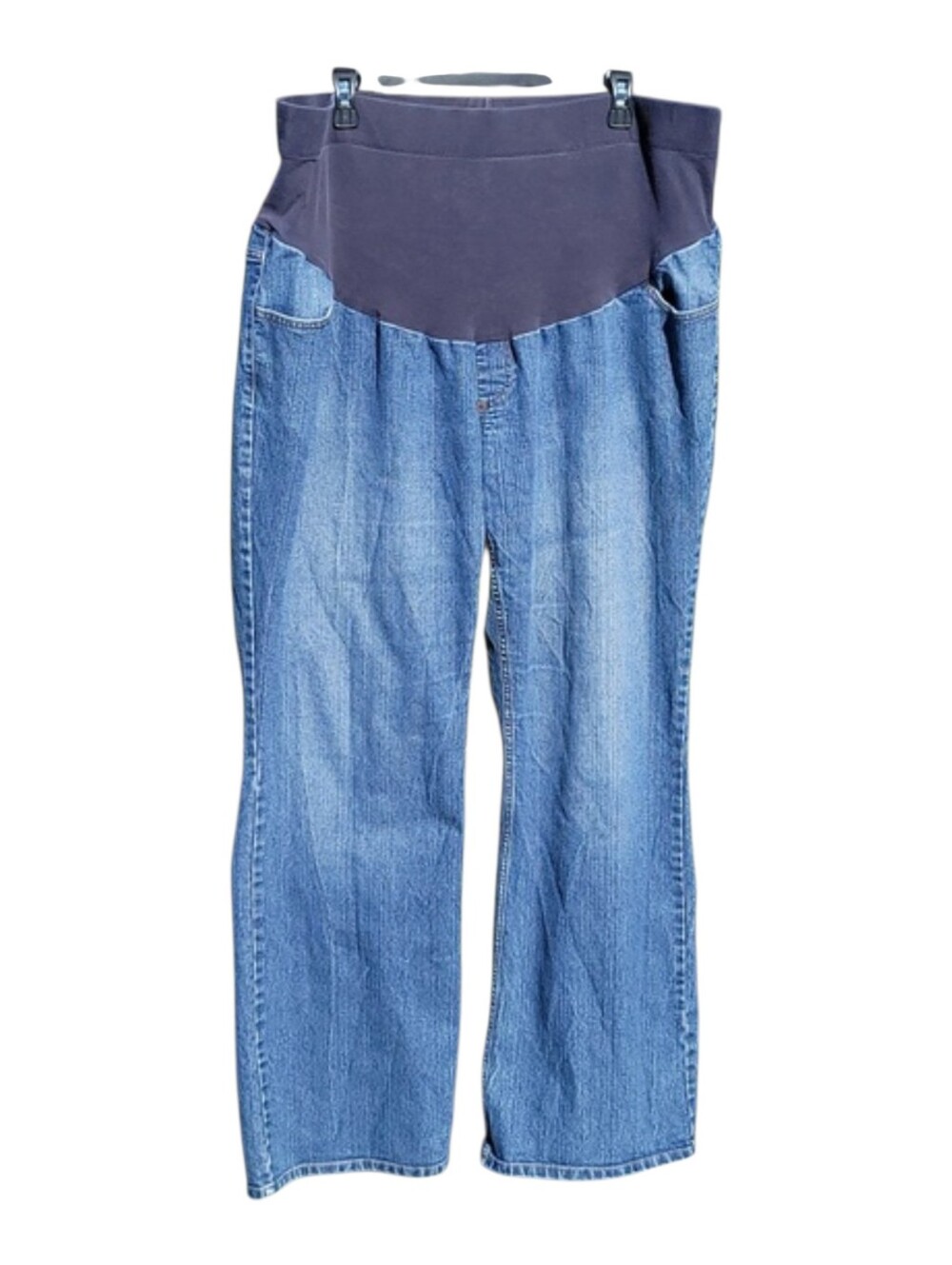 Motherhood jeans elastic waistband soft knit front panel loose straight leg